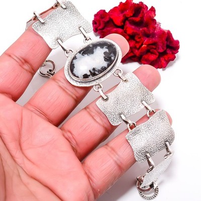 White Buffalo Turquoise - Nevada 925 Sterling Textured Silver Bracelet 8.99'' B84