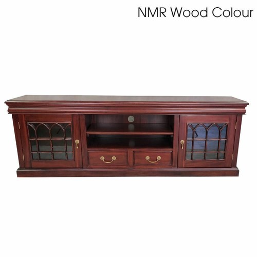 Solid Mahogany Wood 2 Door TV Cabinet With Drawers Antique Colonial Style - Picture 9 of 12