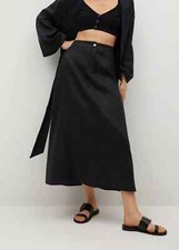 Mango 100% Linen High Waisted Minimalist A Line Midi Skirt S M L 8 10 12