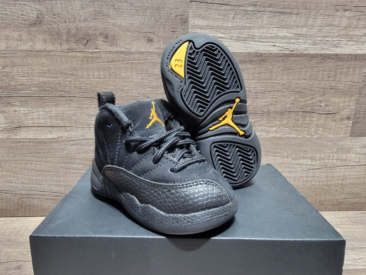 NIKE AIR JORDAN 12 RETRO (TD) BLACK-TAXI SZ 5c [850000-071] CLEAN