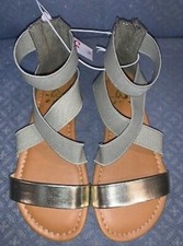 JUSTICE SANDALS METALLIC STRAPPY KHAKI/GOLD SIZE 13 SHIMMERING SUPER CUTE