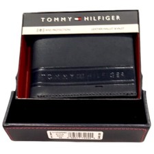 NWT TOMMY HILFIGER AUTHENTIC RFID PASSCASE MEN'S NAVY BLUE LEATHER WALLET