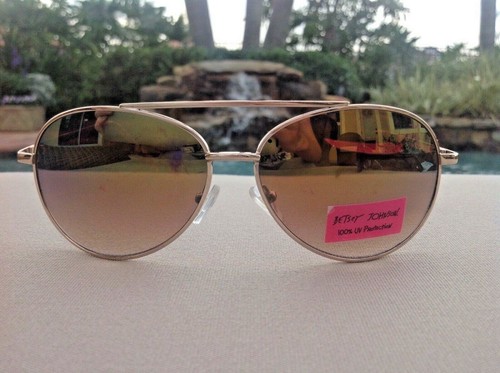 BETSEY JOHNSON SUNGLASSES AVIATOR BJ7045M 710 GOLD METAL ANIMAL PRINT MIRROR NWT
