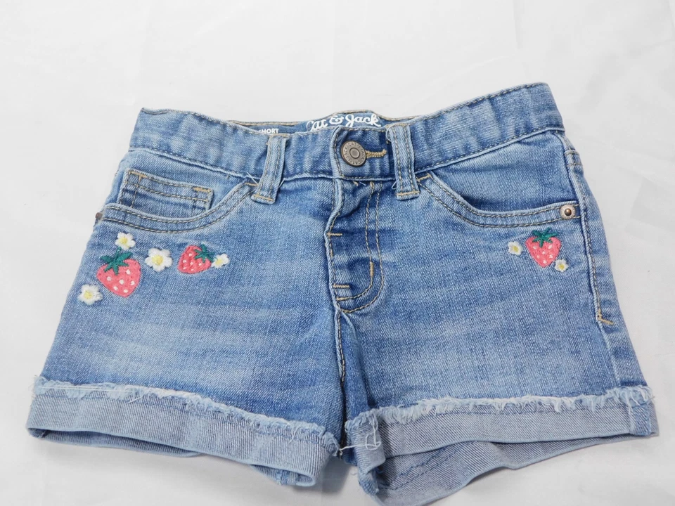 Cat And Jack Girls Shorts Size 4T Jean Denim Super Stretch Strawberry - Image 2 of 4