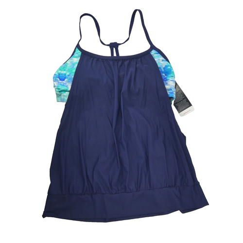 Speedo Womens Halter Top Tankini Swimsuit 14, Blue Italy