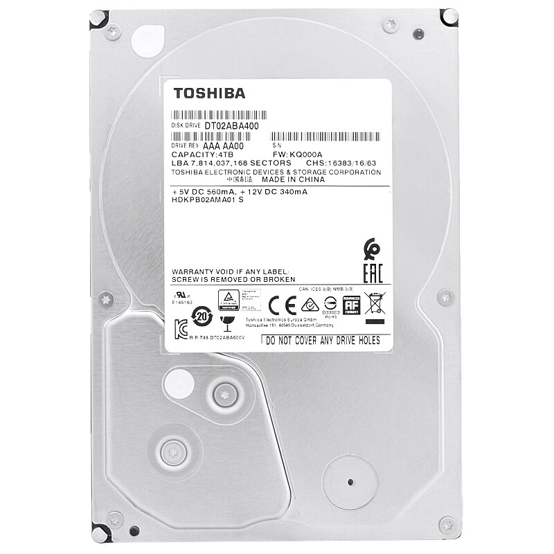 東芝 - TOSHIBA製HDD　DT02ABA400V　4TB SATA600 5400 Hard Drive Toshiba DT02ABA400 4TB 5400RPM 128MB Cache Sata