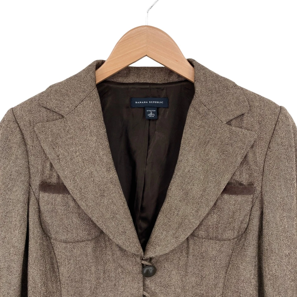 Chaqueta Blazer Banana Republic Mujer Talla 2 Marrón Tweed Mezcla Lana Elástica Foto 4 de 4