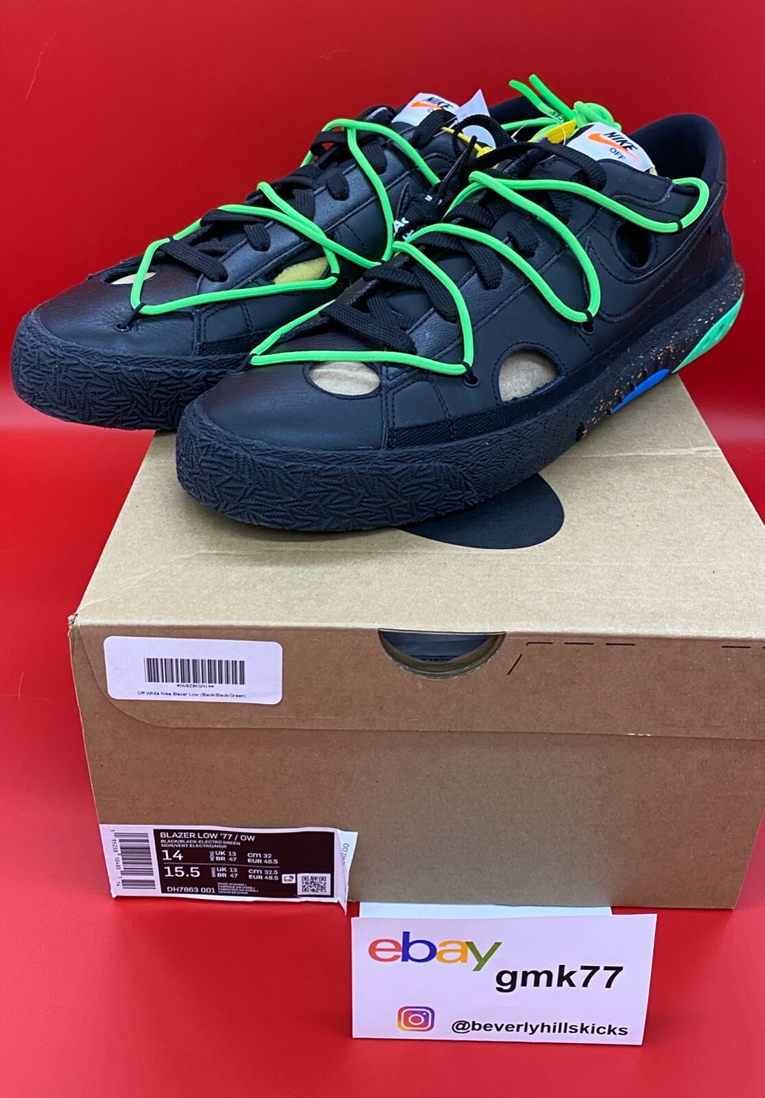 OFF WHITE X NIKE Scarpe Nike Blazer Low x OFF WHITE Nero Verde DH7863 001 Uomo Taglia 13 14 NUOVE DS