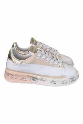 Award-winning sneakers women in white leather and gold details art. Belle 7452