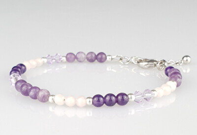 Perlenarmband 925 Silber Amethyst Rosenquarz Lepidolith Armband Perlen lila rosa