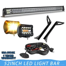 52" LED Light Bar Mounting Brackets + 4" Pods For 1987-1995 Jeep Wrangler YJ