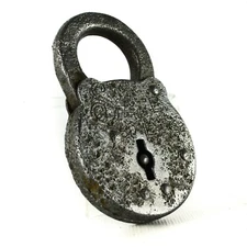 (no key) Safe Six 6 Lever Antique Cast Iron Pad Lock Padlock  