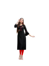 Readymade Rayon Embroidery Ethnic Long Tunic Kurti Top Regular Shirt For Women