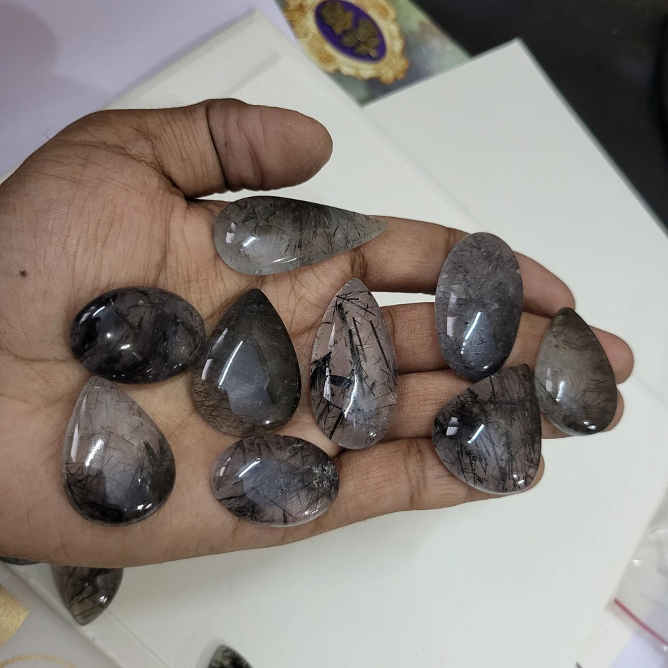 Black Rutile cabochon Gemstone Lot, Natural Rutile loose gemstone mix shape - Image 3 of 4