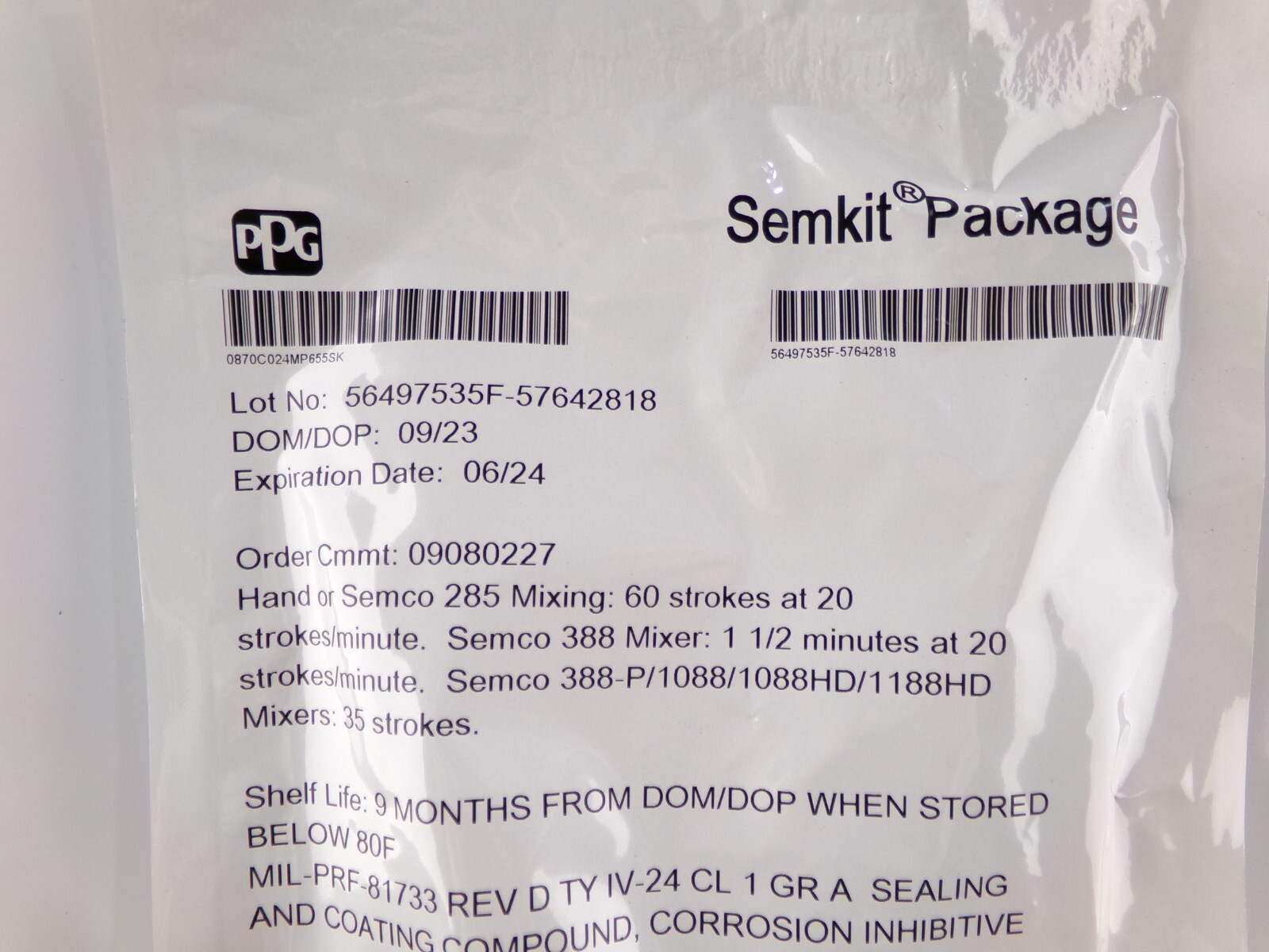 Semkit Sample PPG Aerospace P/S 870 C-24 Gray Corrosion Inhibitive Sealant - 2.5 oz ...