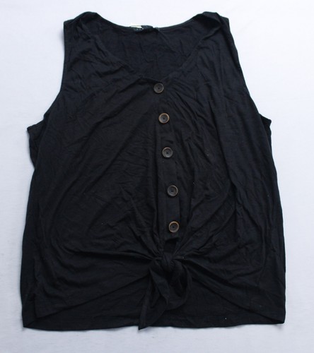 Sanctuary Women's Tie Front Button Up V-Neck Tank Top MP9 Black Size 2XL NWT