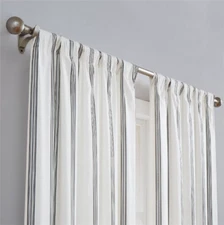 Set of 2 Millenial Stripe 84-in Rod Pocket White & Black Window Panel Pair