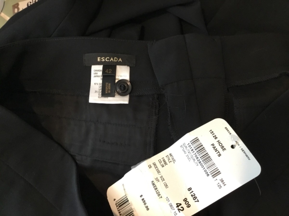 NWT ESCADA Stretch Wool Black Wide Leg Palazzo Pants Women Size 42
