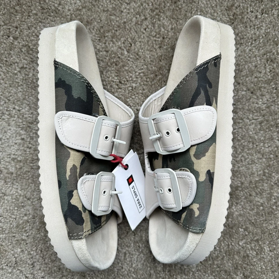 Nuevas Sandalias Zara $129 SRPLS Excedente Cuero Camuflaje Gamuza Toboganes Talla 10 1691/301 Foto 2 de 4