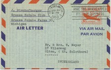 USA 1950 10C Aircraft Air Letter slogan DETROIT.MICH / HIRE THE HANDICAPPED ITS 