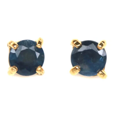 925 Sterling Silber 18K Gold Beschichtete 5 Mm. Blaue Saphir Ohrringe - Bild 1 von 4