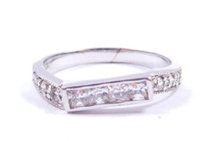 Unusual Eternity Ring 925 Sterling Silver Baguette CZ  2.2g