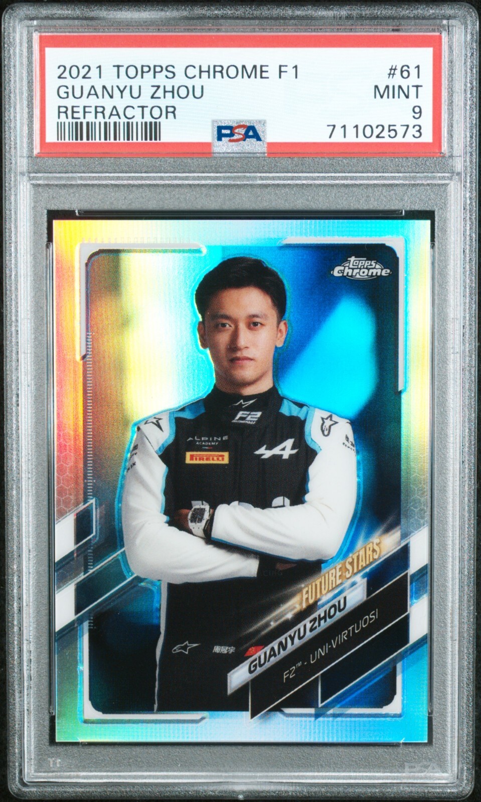 2021 Topps Chrome F1 #61 GUANYU ZHOU REFRACTOR Future Stars PSA 9 MINT ROOKIE RC