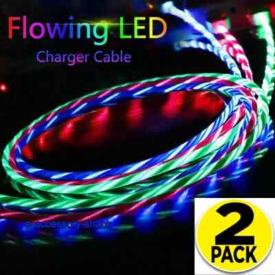 2 Pack 6ft LED Fast Charge 8 Pin Cable for Apple iPhone 5-14 Light Up Pulsing