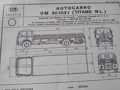 OM TITANO NL Truck Body Original Type Approval Sheet 1962 Diagram Specs
