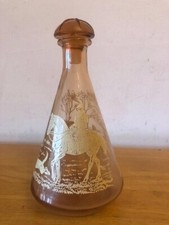 Vintage pfirsichfarbene Jagdmotiv, Glaskaraffe mit massivem Stopfendeckel