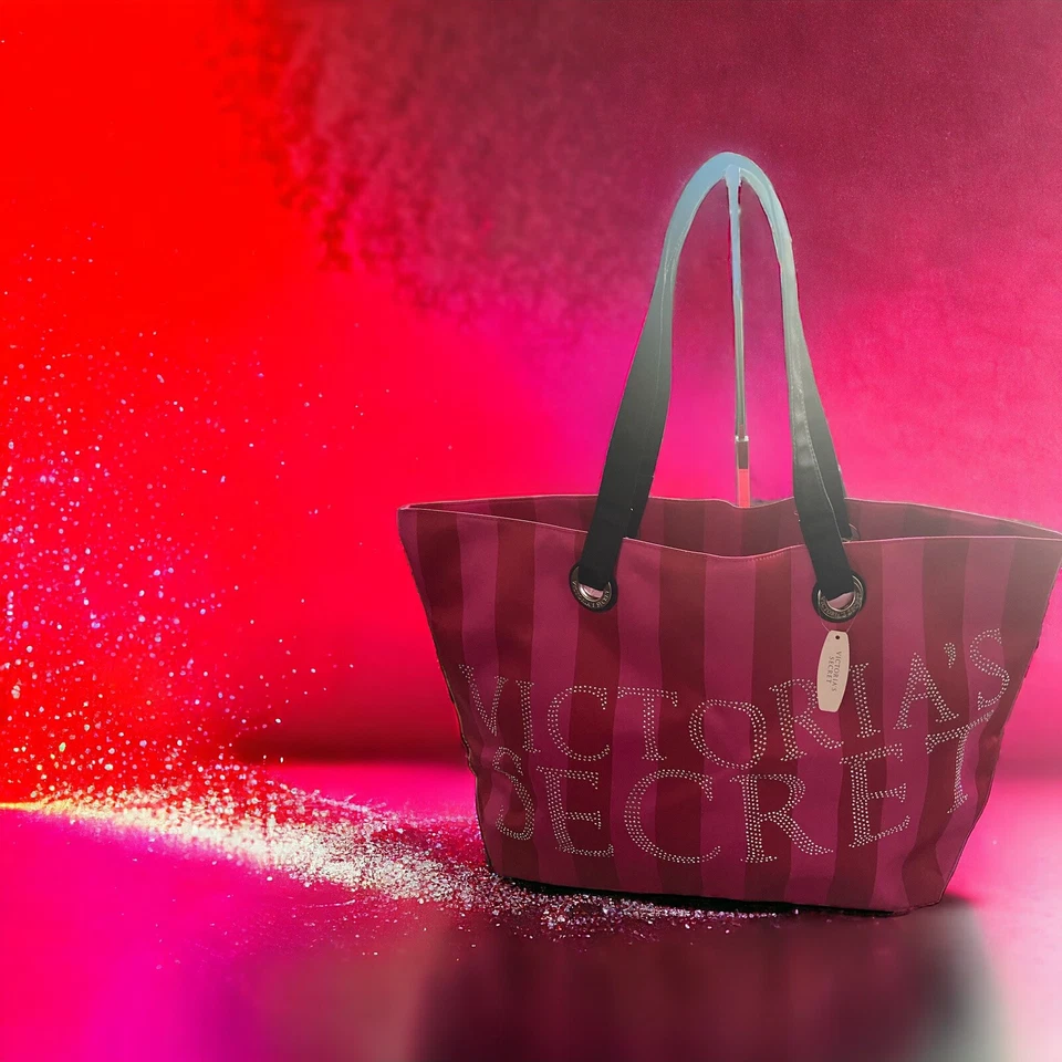 Victoria's Secret Lg Weekender Getaway Satin Bag Tote Pink Striped NWT Valentine