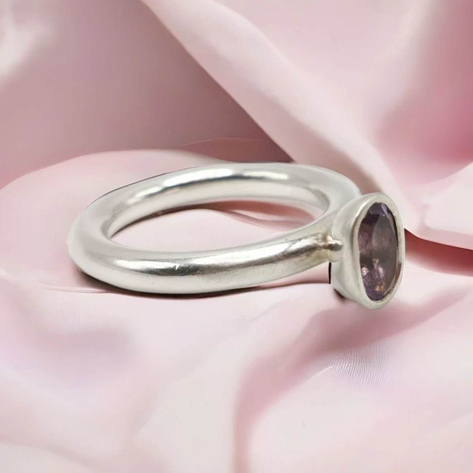 Anillo Pandora RETIRADO Y RARO Plata Esterlina Rosa Amatista Atado Talla 50 Foto 2 de 3