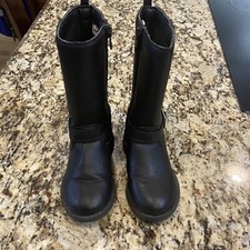 Oshkosh B gosh Girls Maryily Black Foe Leather Round Toe Zipper Boots Size 7