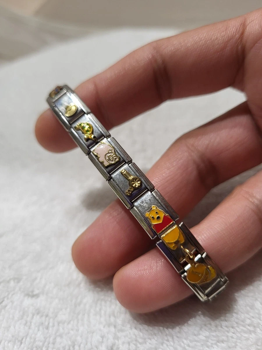 Walt Disney Stainless Steel 18 Links Disney Princess Pooh Charm Stretch Bracelet