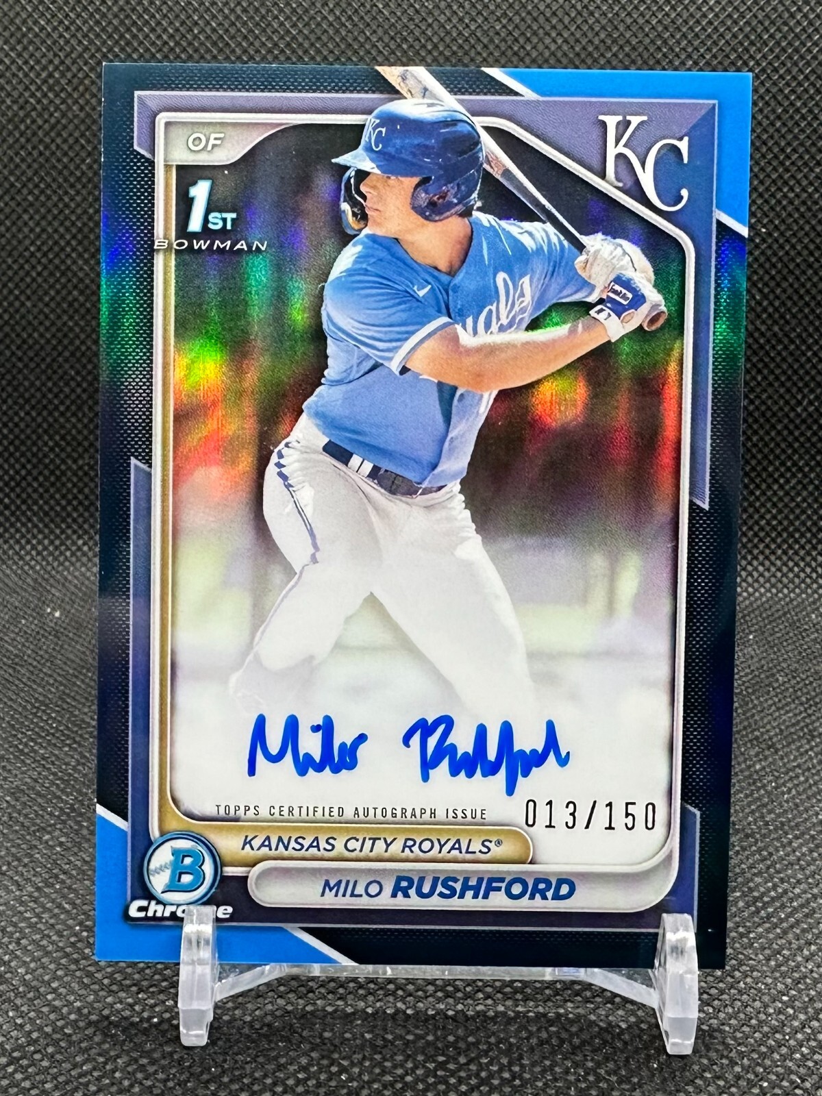 2024 Bowman Chrome MILO RUSHFORD 1ST TRUE BLUE PROSPECT ON CARD AUTO /150 Royals