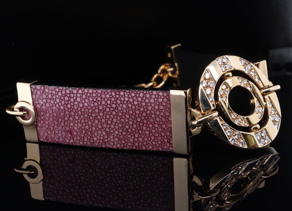 Auth. Bvlgari Astrale 18ct Yellow Gold Diamond Set Ostrich leather
