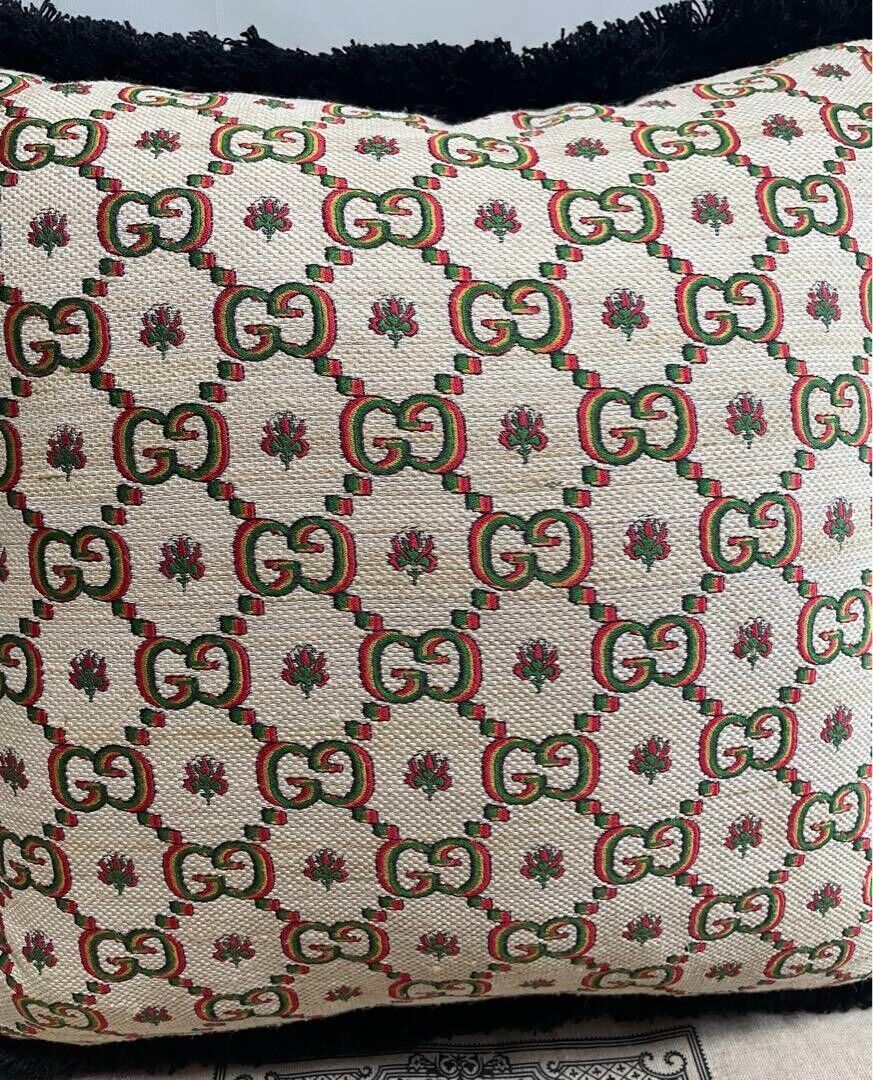 GUCCI GG Pattern Jaguard Square Cushion Brown Beige 17.7 GUCCI GG Pattern Jaguard Square Cushion Brown Beige 17.7