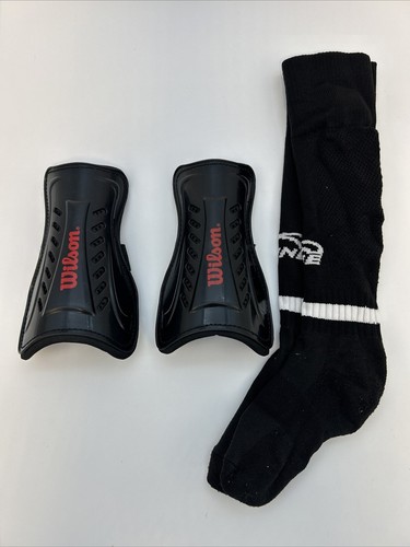 Wilson Youth Shin Guards Black Red Soccer Football WTH5200 With Socks