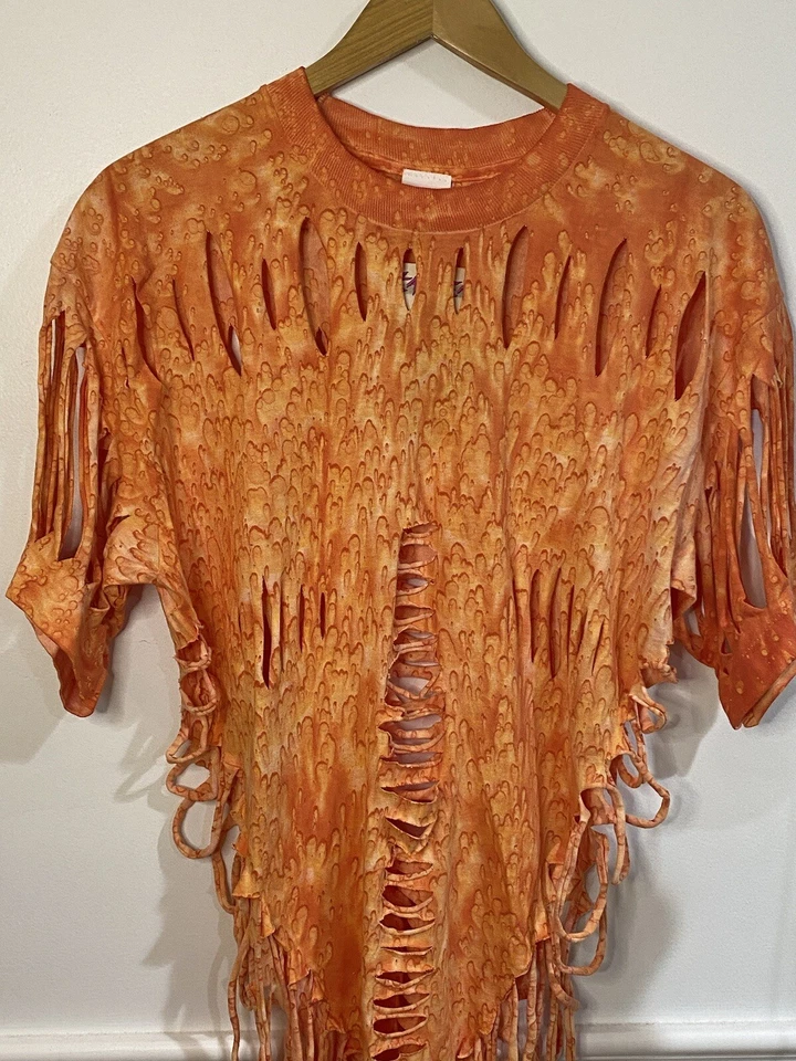 Camiseta De Colección Años 80 Tear Wear Tie Dye Triturada Para Mujer Grande Nueva Ola Naranja Top Foto 2 de 4