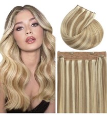 Fish Line Remy Human Hair Ext 18in 95g Medium Brown Mixed W/ Platinum blonde