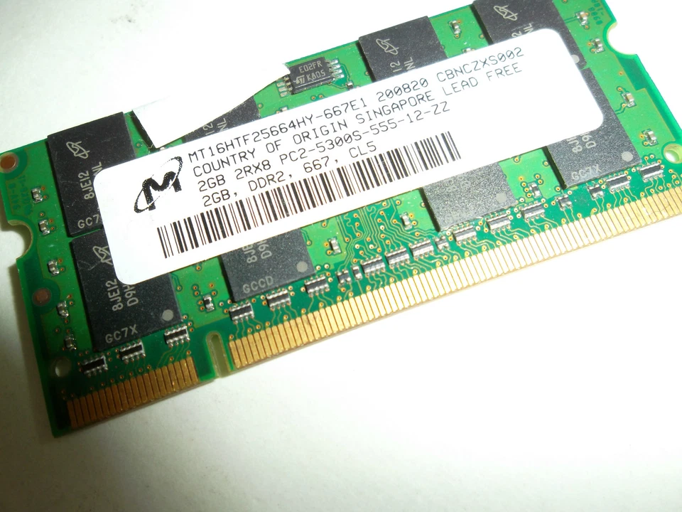 Micron laptop Memory 2Rx8 PC2-5300S 2GB 667MHz CL5 DDR2 Non-ECC MT16HTF25664HY - Image 3 of 4