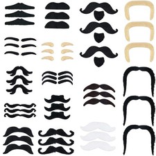 48pcs Fake Mustaches Self Adhesive Fiesta Costume One Size, Black Beige White