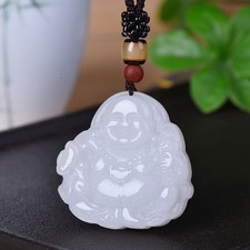 Chinese Natural Jade Jadeite Hand-carved Maitreya Buddha Statue Pendant 9010