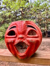 VINTAGE Paper Mache Jack o’Lantern  Pumpkin HALLOWEEN LANTERN