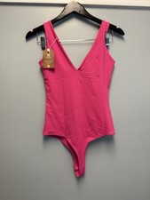NWT REORIA Plunge Deep V Neck Sleeveless Tank Bodysuit Sz Small Hot Pink