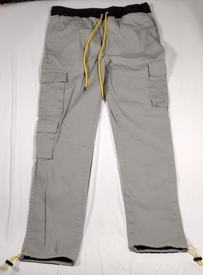 Young & Reckless Cargo Jogger Pants Gray 7 Pockets Elastic Waist Drawstring