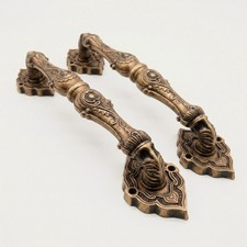 2x Manija de puerta rococó victoriana de latón antigua 15" par de tiradores ornamentados vintage