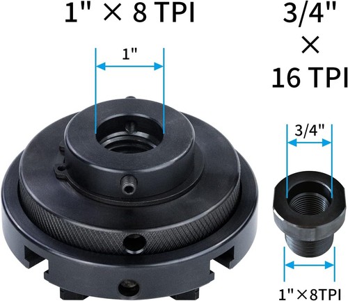 Set mandrini per tornio in legno autocentranti 4 pollici con adattatore 1"x8 TPI e 3/4"x16 TPI - Foto 5 di 8