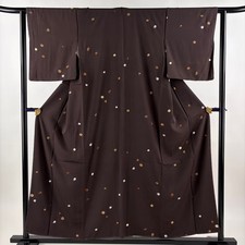 JAPANESE KIMONO FINE PATTERN BROWN PURPLE 155cm 5 ft 1 in PURE SILK B0746