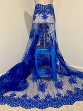 Royal Blue  Embroidery Beaded Sequins Lace Fabric 50” Width 1 Yard